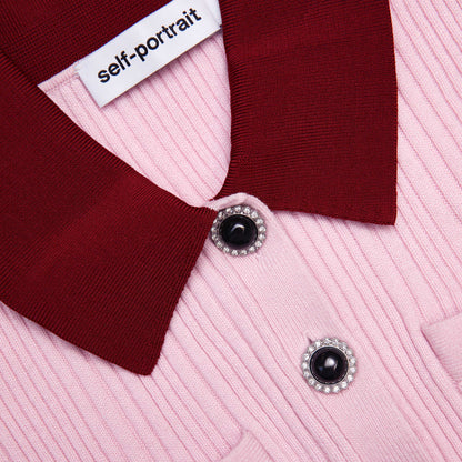 Pembe Kontrast Yaka Örgü Mini Elbise