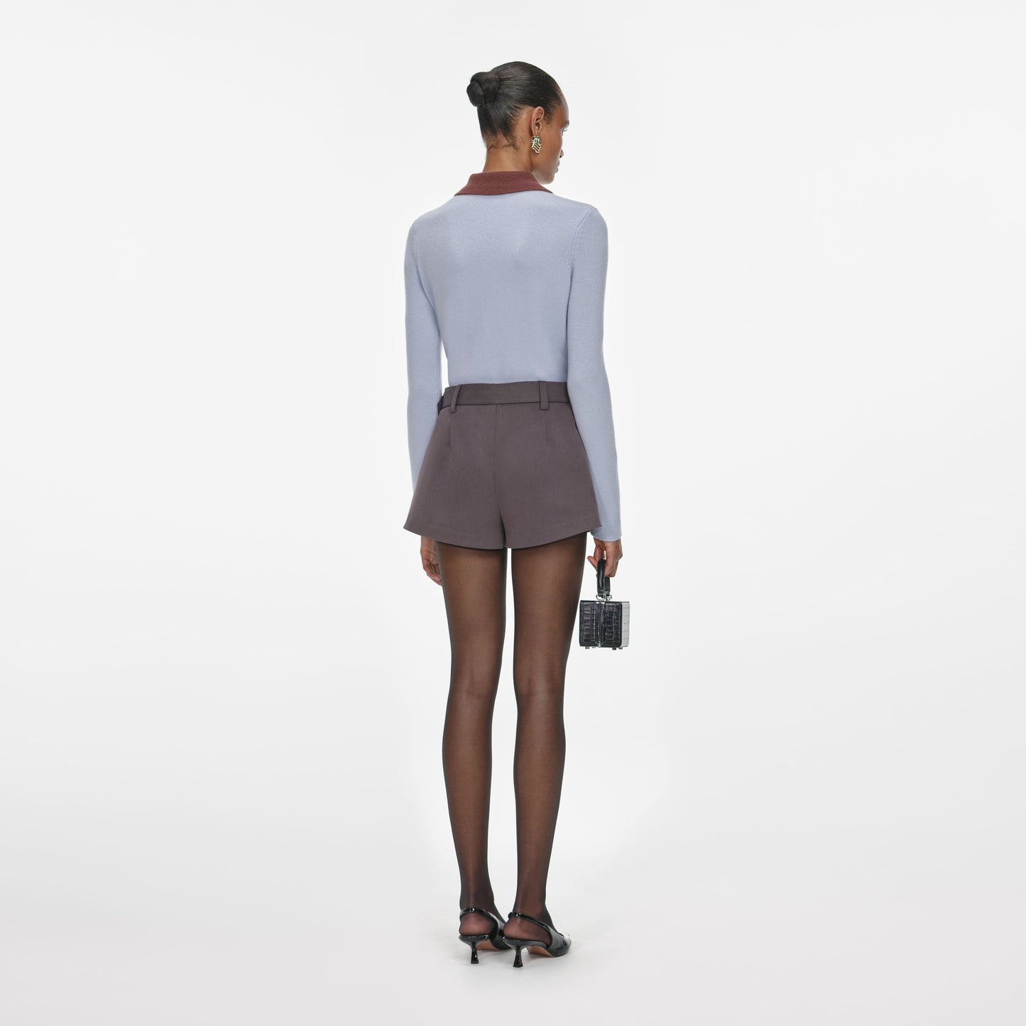 Mavi Kontrast Yaka Örgü Üst