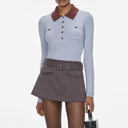 Mavi Kontrast Yaka Örgü Üst