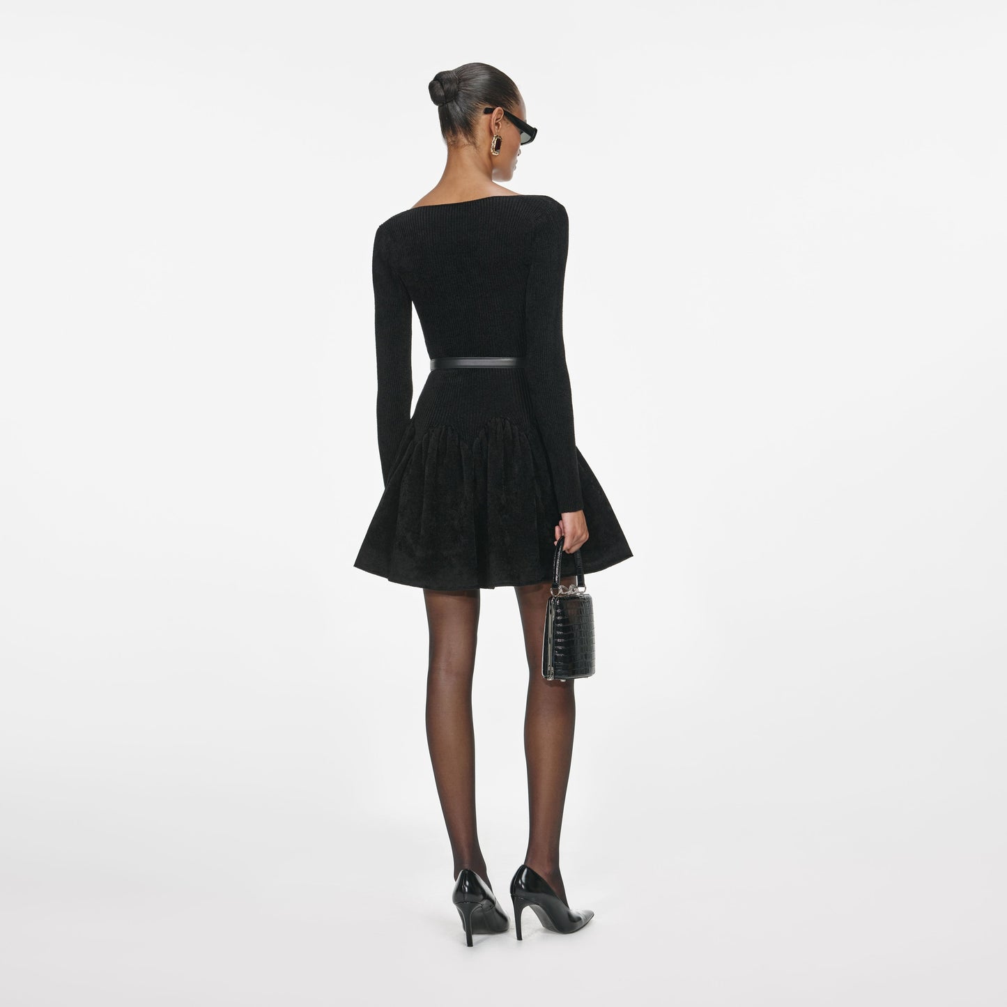 Siyah Şönil Örgü Elbise