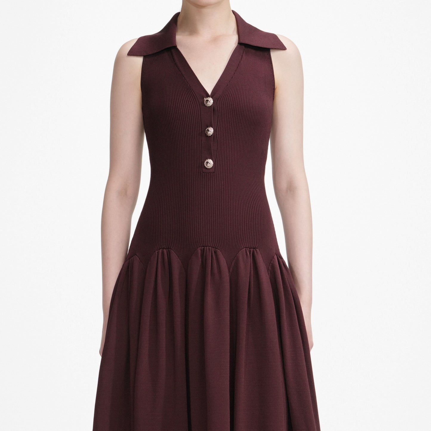 Kahverengi Ribanalı Örgü Midi Elbise