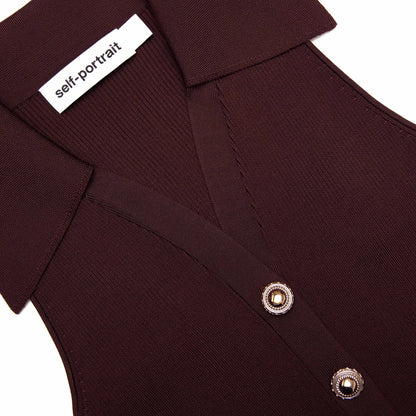 Kahverengi Ribanalı Örgü Midi Elbise