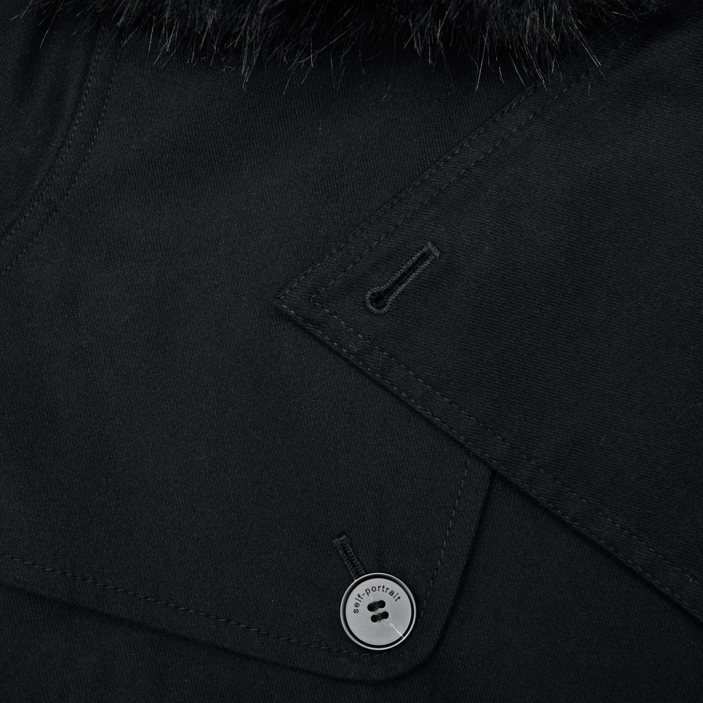 Siyah Twill Kürk Yaka Trençkot