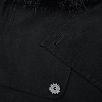 Siyah Twill Kürk Yaka Trençkot