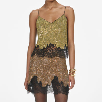 Şampanya Kristal Zincir Posta Üst