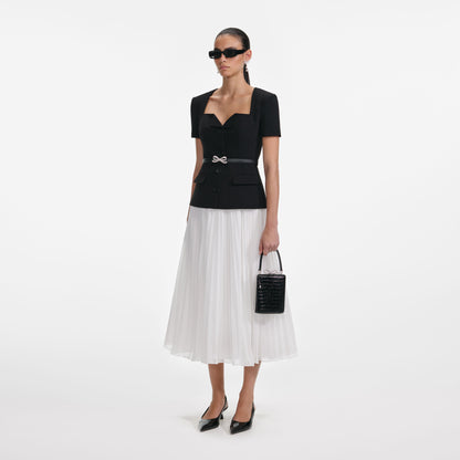 Siyah Terzi Kesim Kontrast Şifon Midi Elbise