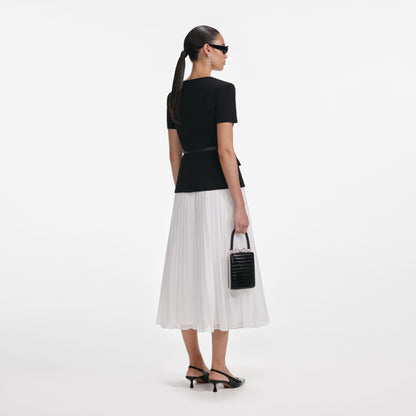 Siyah Terzi Kesim Kontrast Şifon Midi Elbise