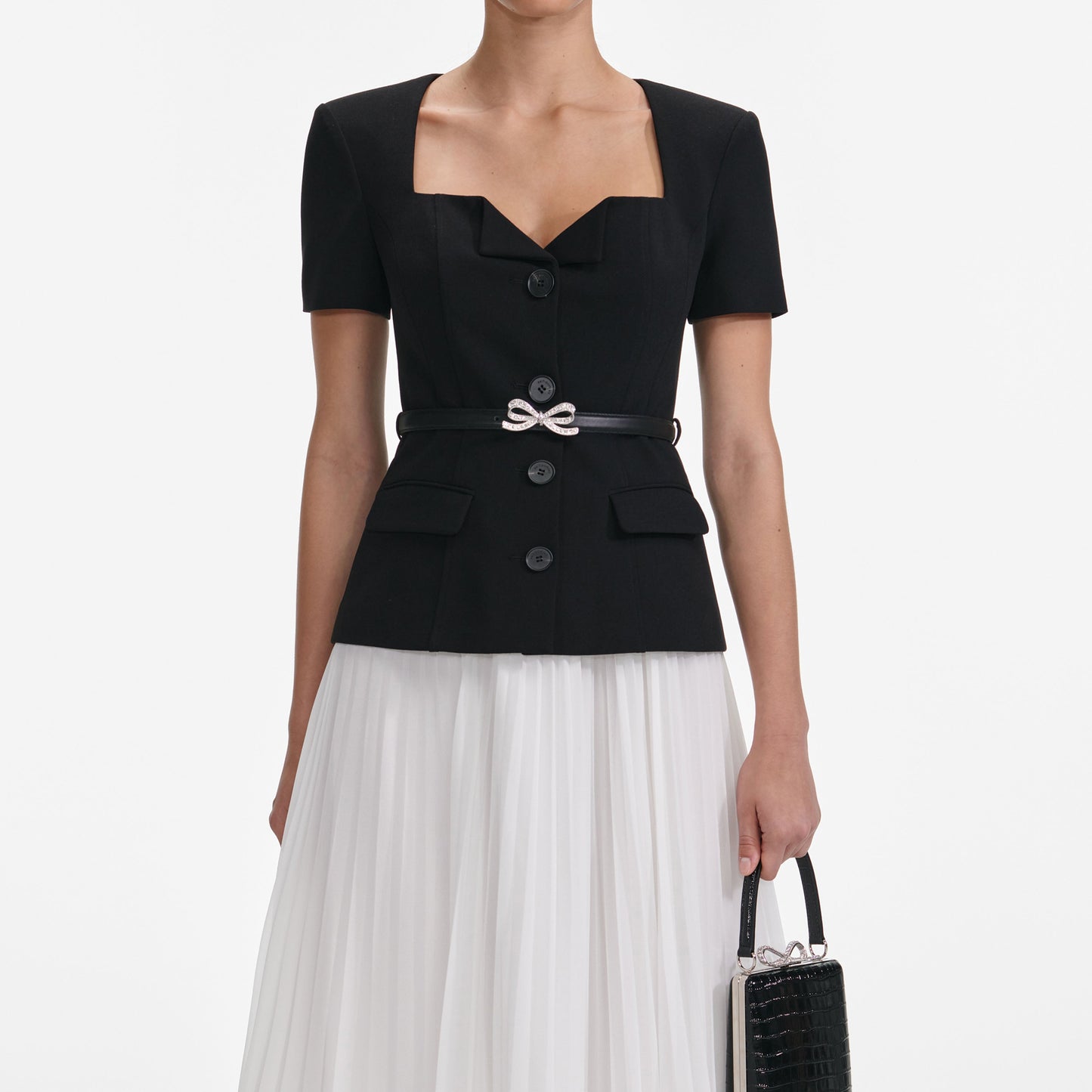 Siyah Terzi Kesim Kontrast Şifon Midi Elbise