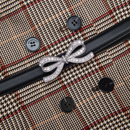 Kahverengi Kareli Kısa Kollu Mini Elbise