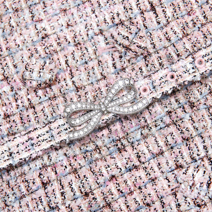 Pembe Buklet Metalik Katmanlı Midi Elbise