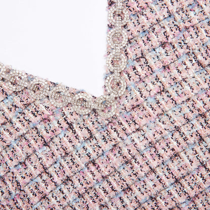 Pembe Buklet Kürklü Mini Elbise