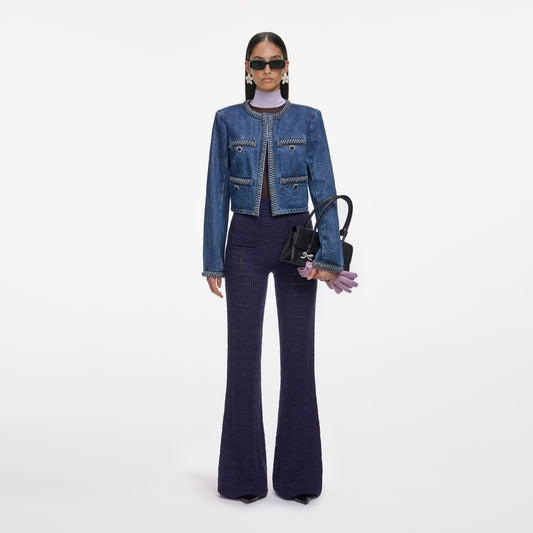 Lacivert Pointelle Örgü Pantolon