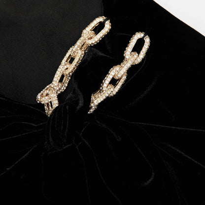 Siyah Kadife Süslemeli Mini Elbise