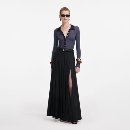 Siyah Pileli Twill Uzun Etek