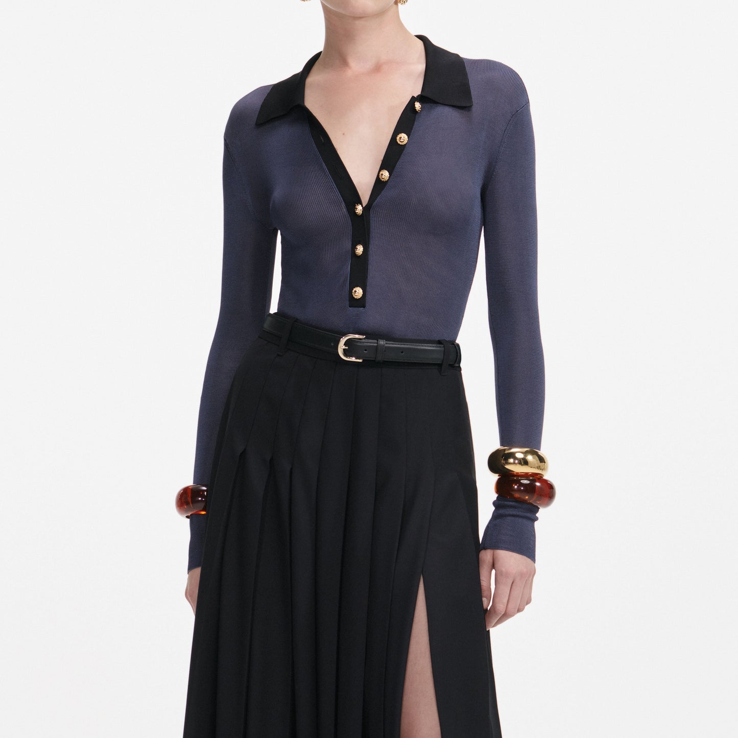 Siyah Pileli Twill Uzun Etek