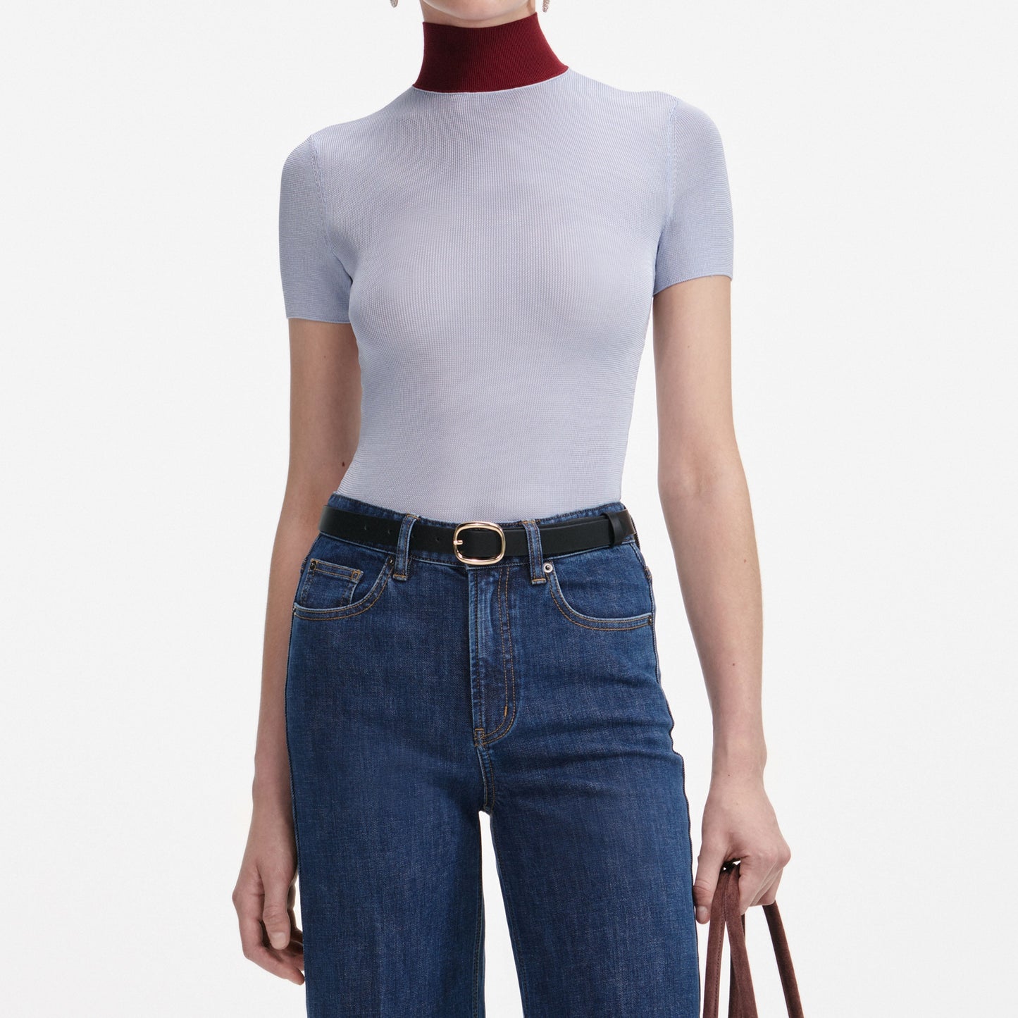 Mavi Viskon Örme Kısa Kollu Üst