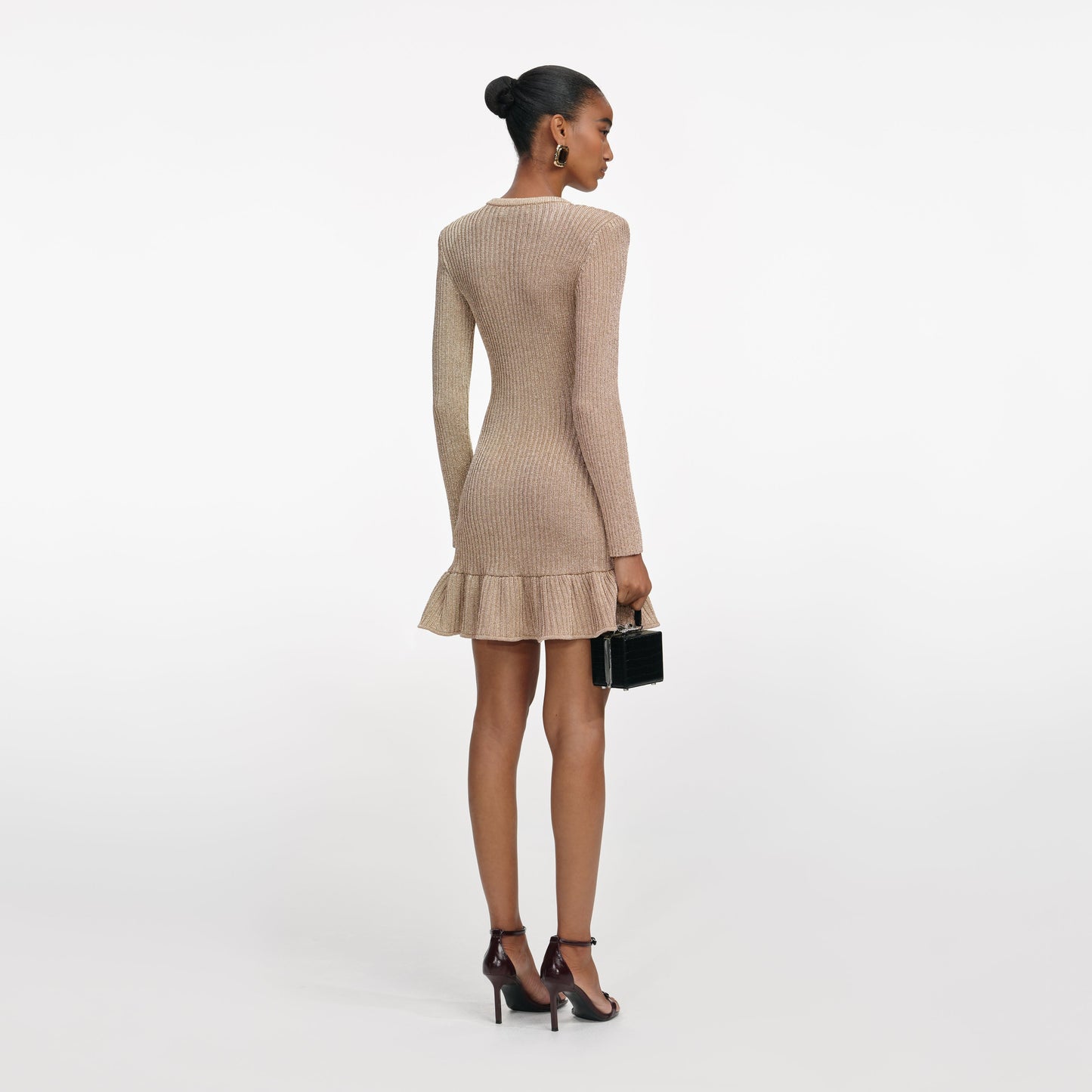 Altın Simli Örgü Mini Elbise