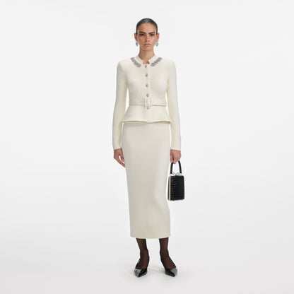 Krem Yün Peplum Örgü Midi Elbise