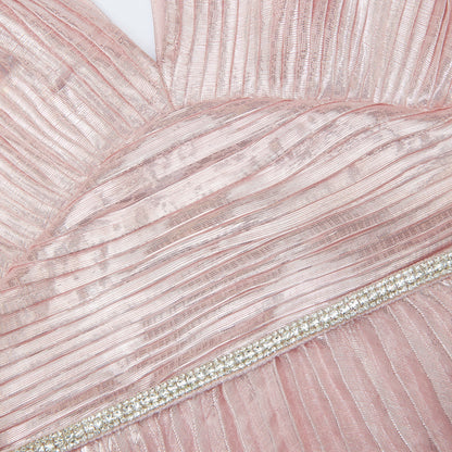 Pembe Metalik Katmanlı Midi Elbise