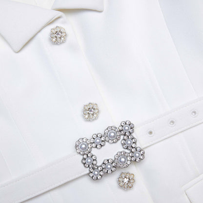 Beyaz Krep Şifon Midi Elbise