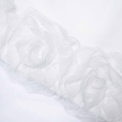 Beyaz Krep 3D Çiçekli Mini Elbise