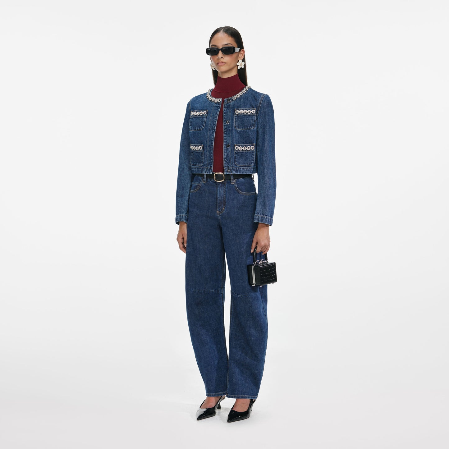 Kristal Kenarlı Kot Ceket