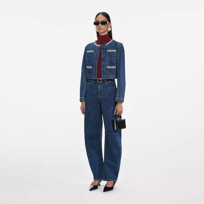 Kristal Kenarlı Kot Ceket