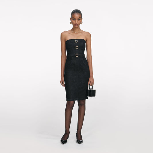 Siyah Kot Bandeau Midi Elbise