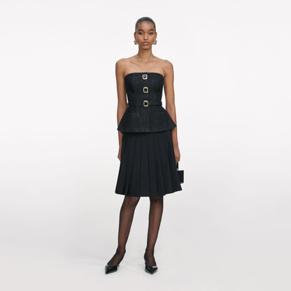 Siyah Kot Bandeau Üst