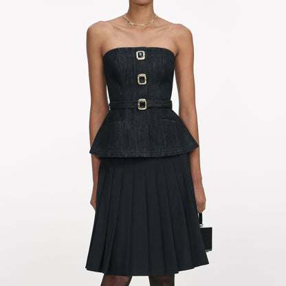 Siyah Kot Bandeau Üst