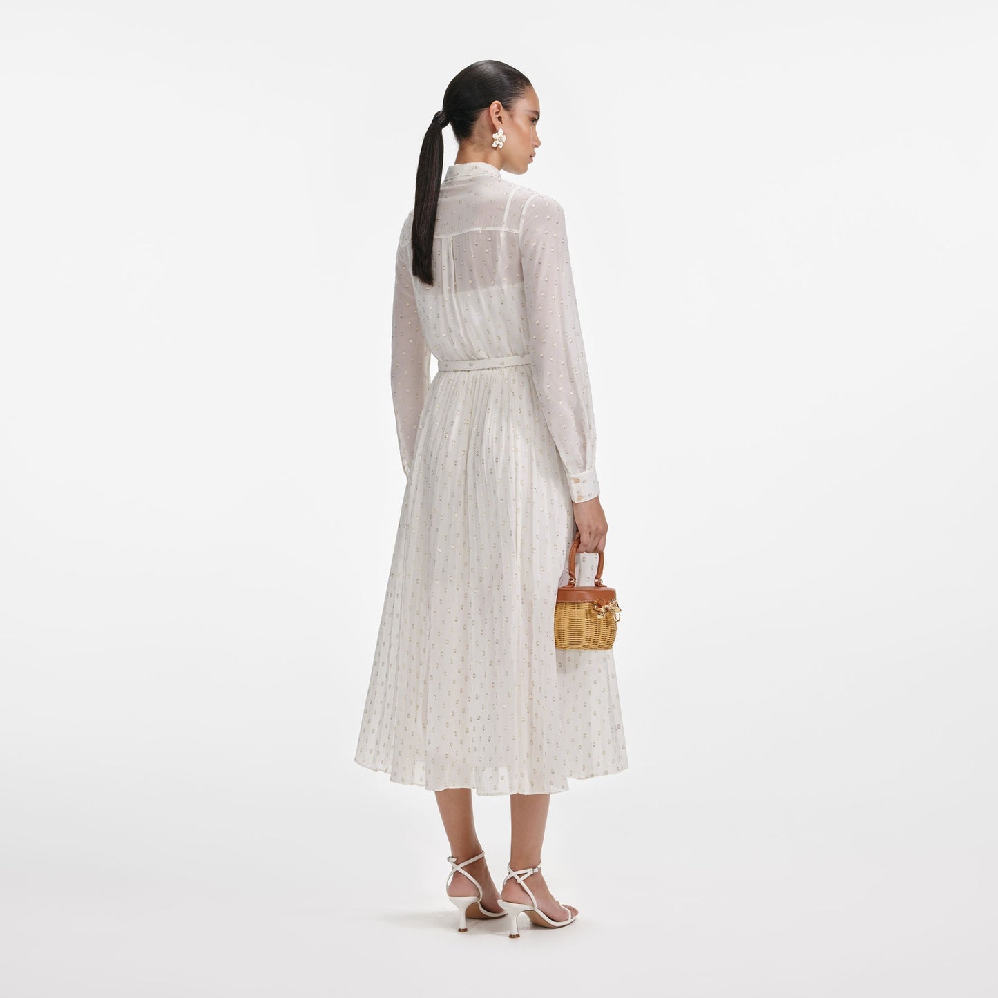 Krem Ve Altın Bağcıklı Midi Elbise