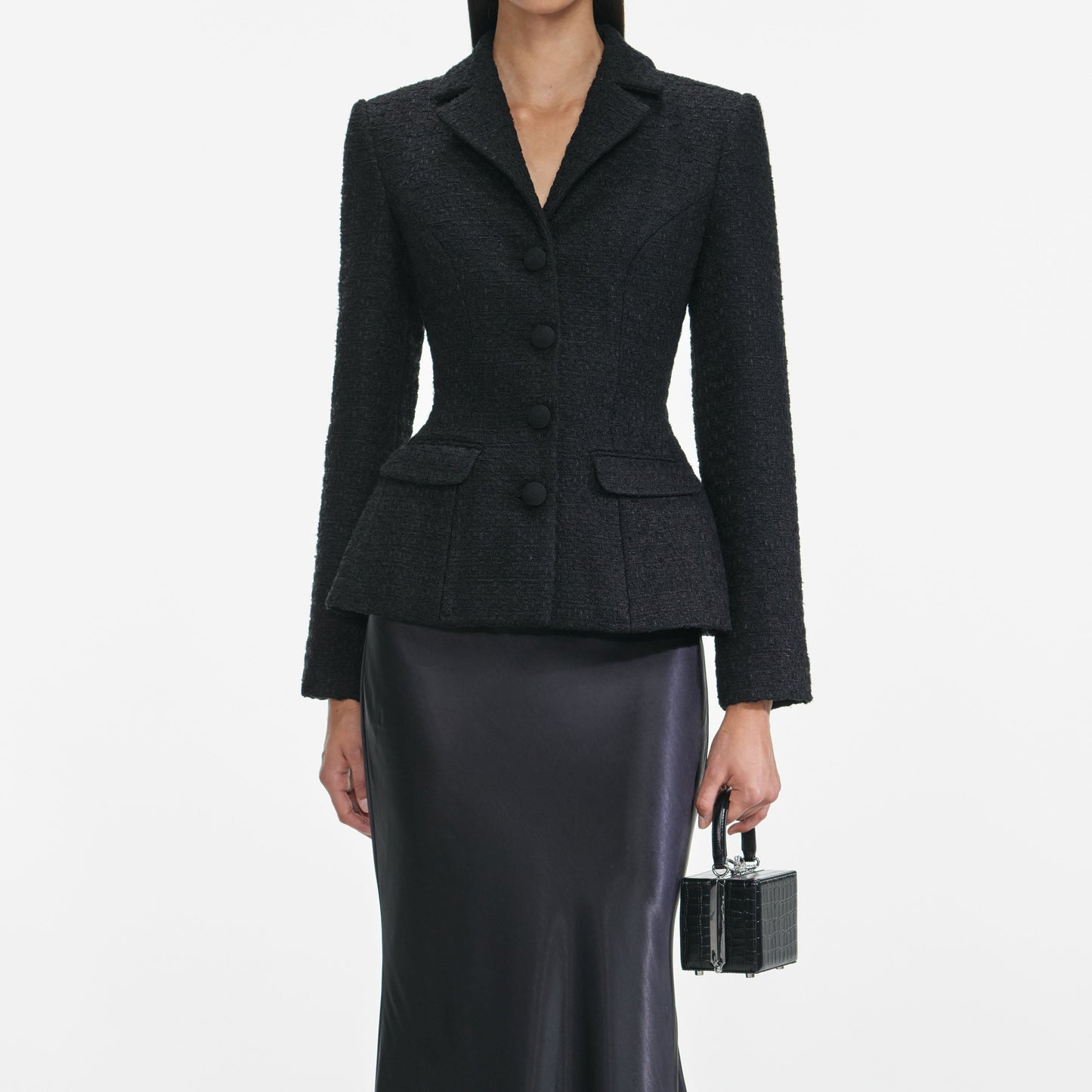 Siyah Özel Dikim Buklet Uzun Elbise