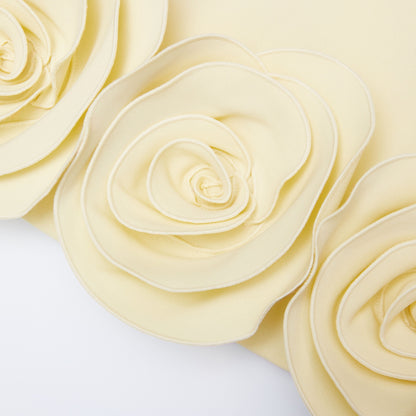 Sarı Krep 3D Çiçekli Mini Elbise