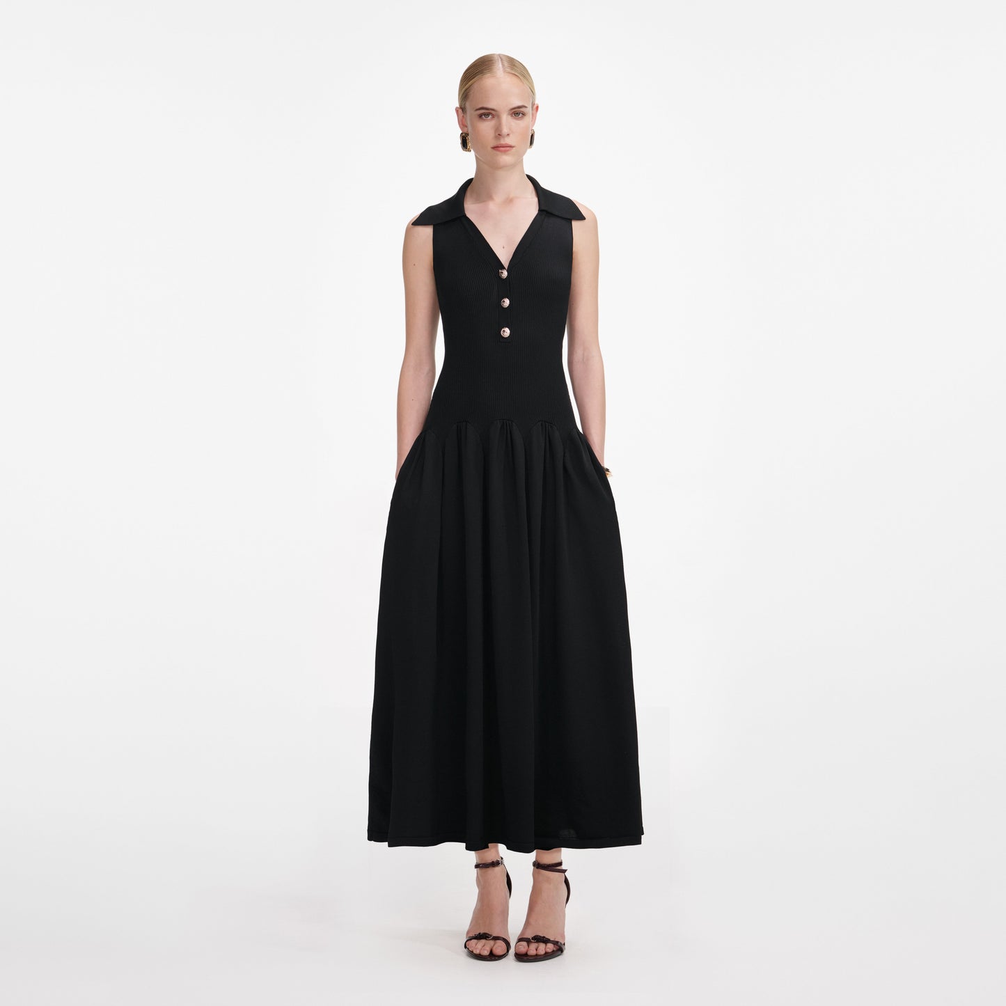 Siyah Ribanalı Örgü Midi Elbise