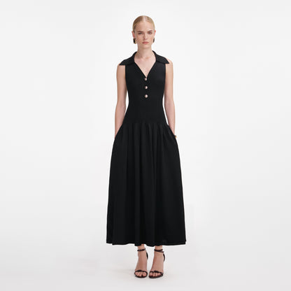 Siyah Ribanalı Örgü Midi Elbise