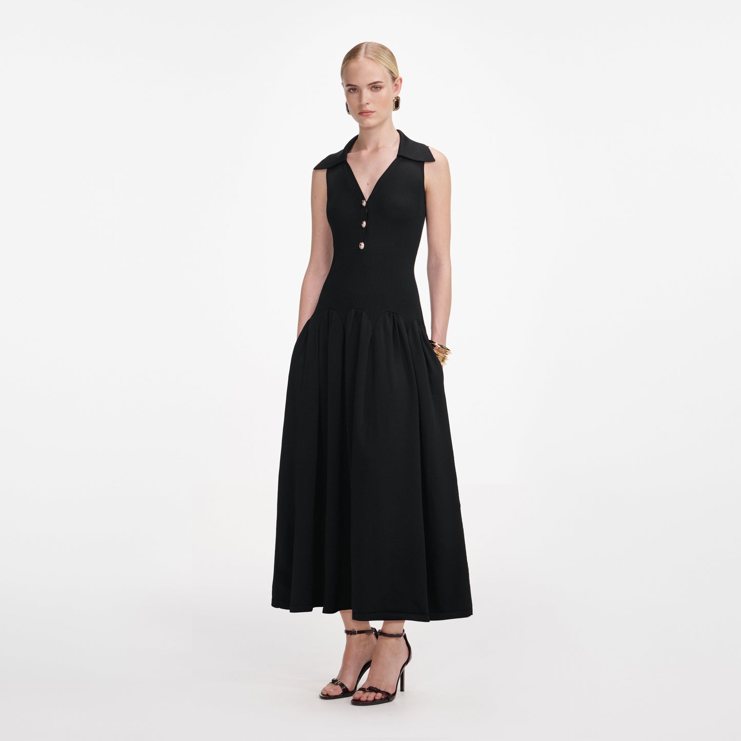 Siyah Ribanalı Örgü Midi Elbise