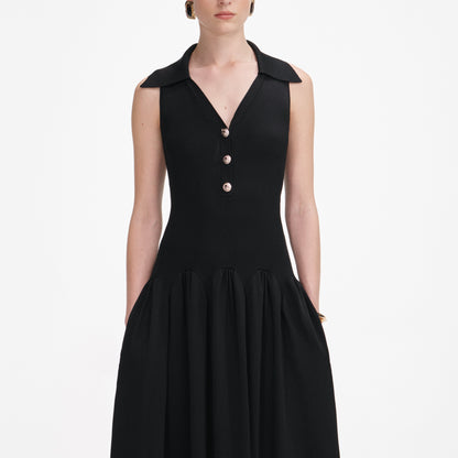 Siyah Ribanalı Örgü Midi Elbise