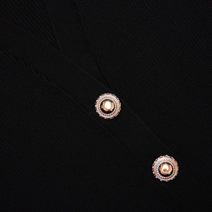 Siyah Ribanalı Örgü Midi Elbise