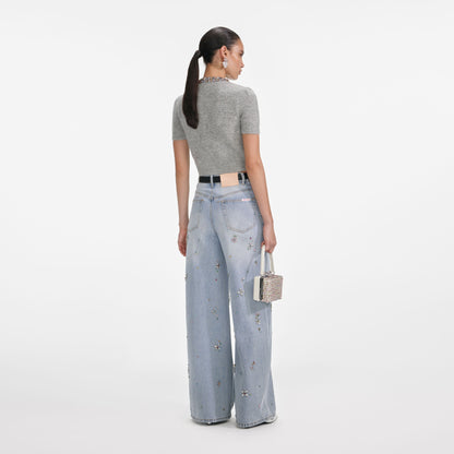 Gri Süslemeli Örgü Üst