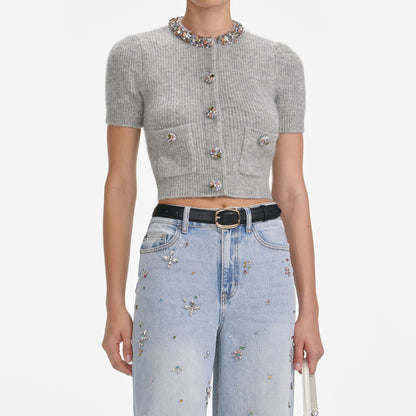 Gri Süslemeli Örgü Üst