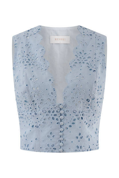 Arla Kolsuz Nakışlı Üst - Soluk Peygamber Çiçeği Mavisi