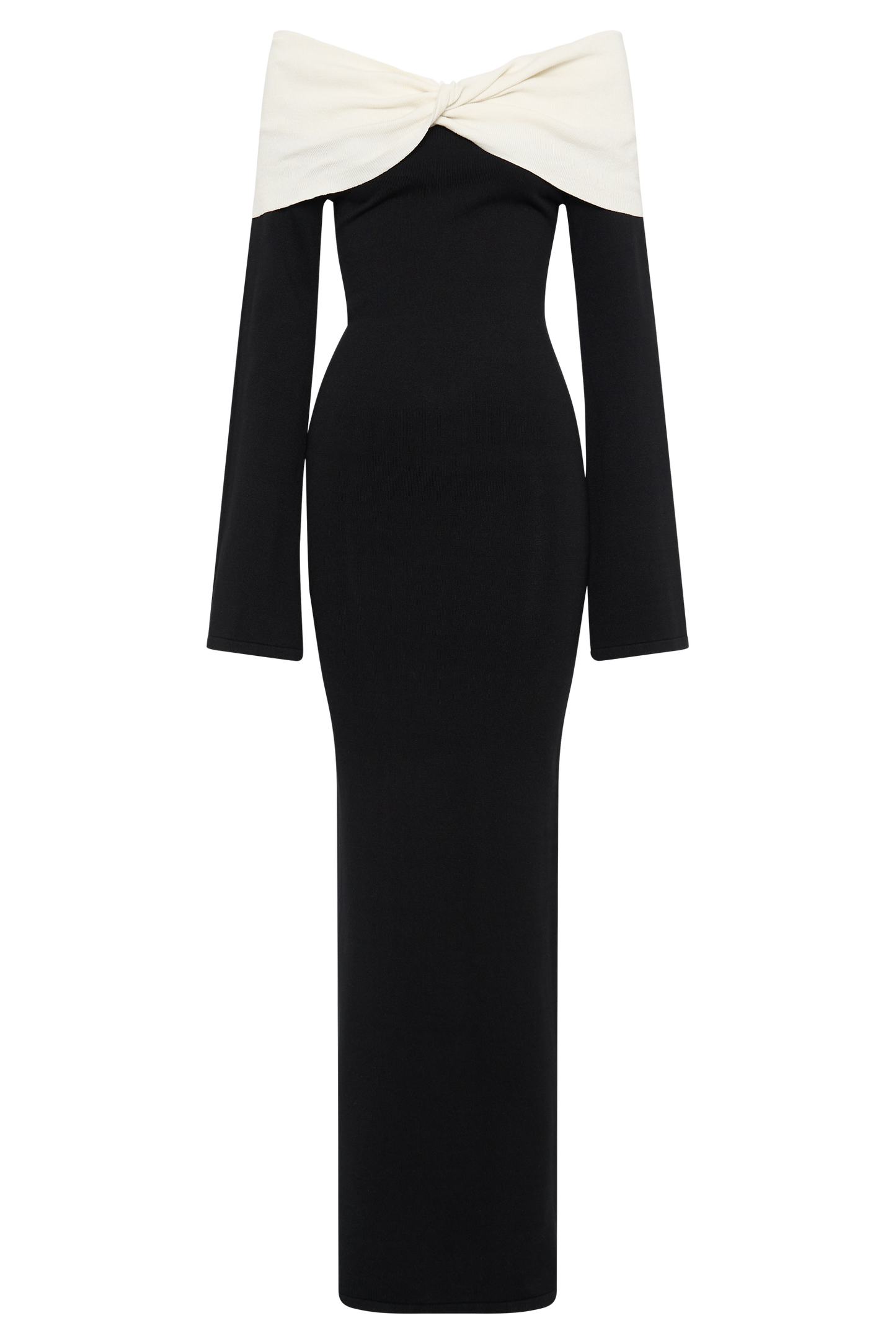 Yoko Kontrast Örgü Uzun Elbise - Siyah/Beyaz