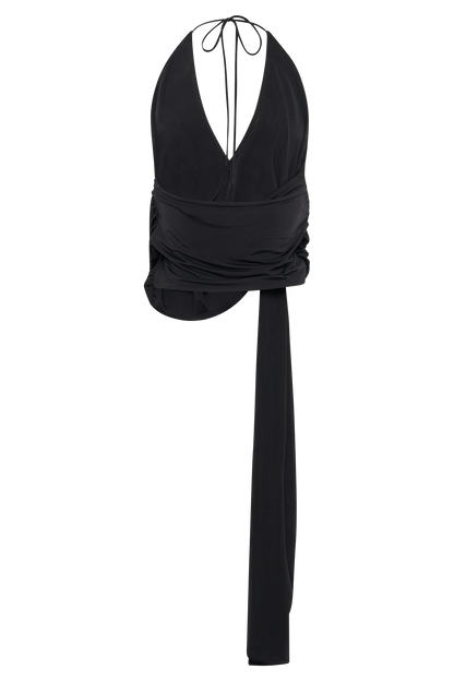 Tyla Draped Slinky Halter Top - Siyah