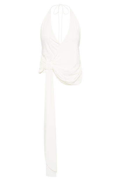 Tyla Draped Slinky Halter Top - Beyaz