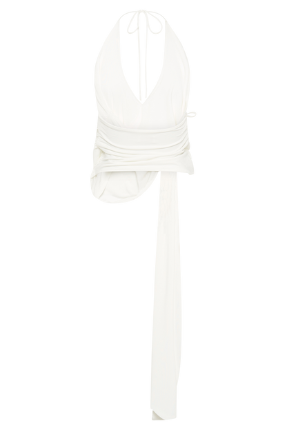 Tyla Draped Slinky Halter Top - Beyaz