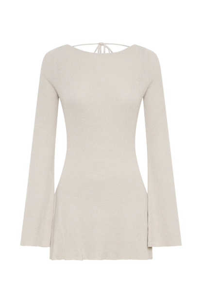 Zahra Uzun Kollu Açık Sırtlı Mini Örgü Elbise - Gri