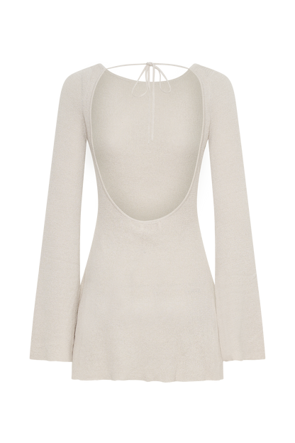 Zahra Uzun Kollu Açık Sırtlı Mini Örgü Elbise - Gri