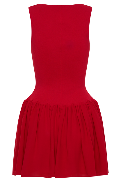 Ashleigh Örgü Ve Şifon Mini Elbise - Kırmızı