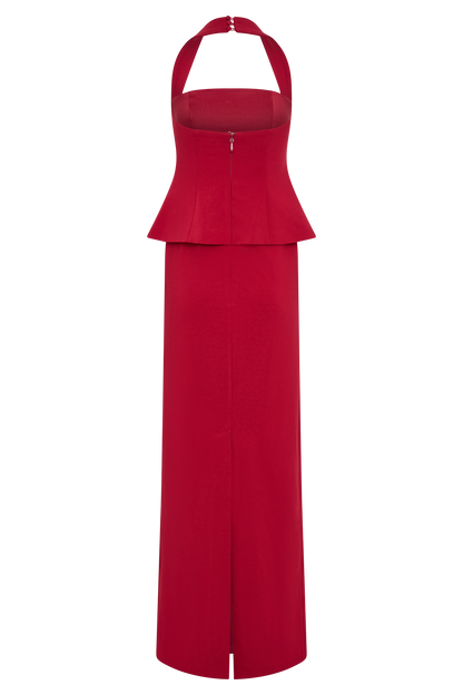 Bertie Peplum Halter Maxi Elbise - Ruby
