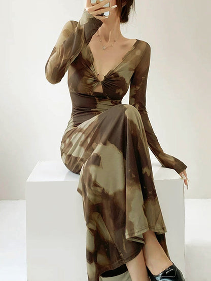 Yarı Şeffaf U-Halkalı Ombre İnce Elbise